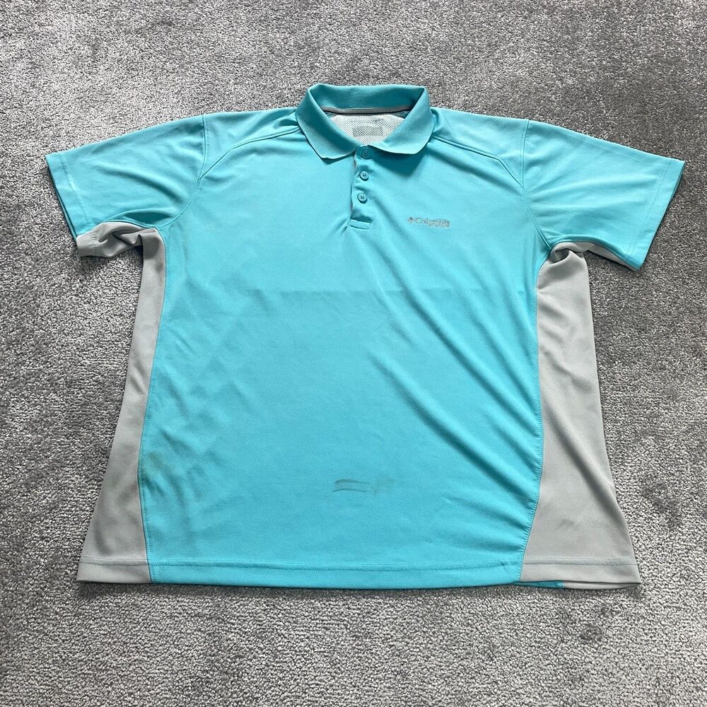 Columbia PFG Omni Shade Polo Shirt Mens XL Blue Short Sleeve Collared Fishing